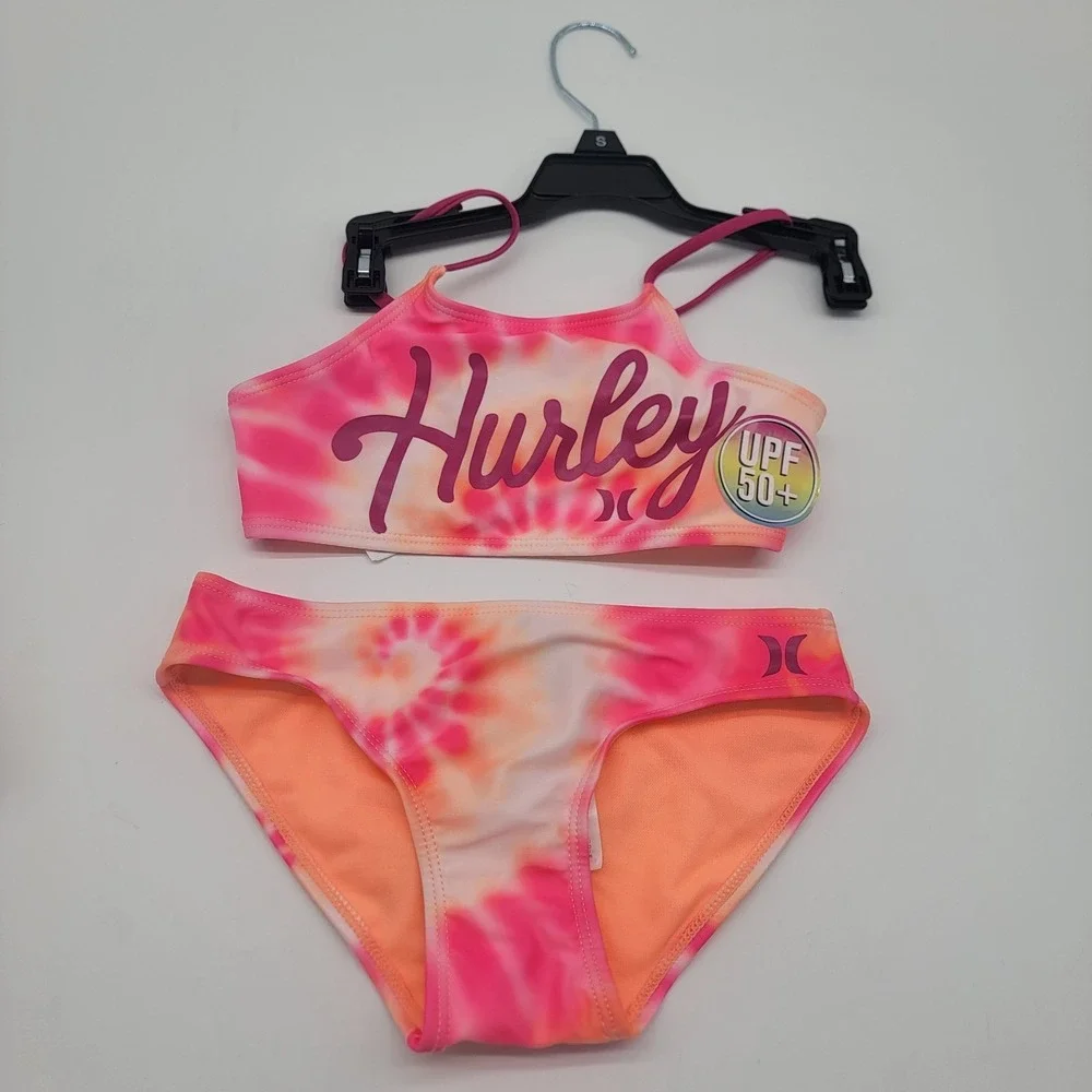 Lot Of 2 Hurley Girls Flounce Bikini 2-Piece Swimsuit Swimwear Hyper Pink New!